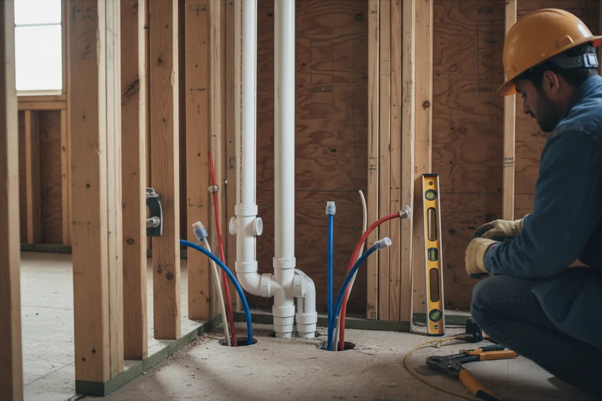 Drain and supply rough-in during Sump Pump Repair in Dansville
